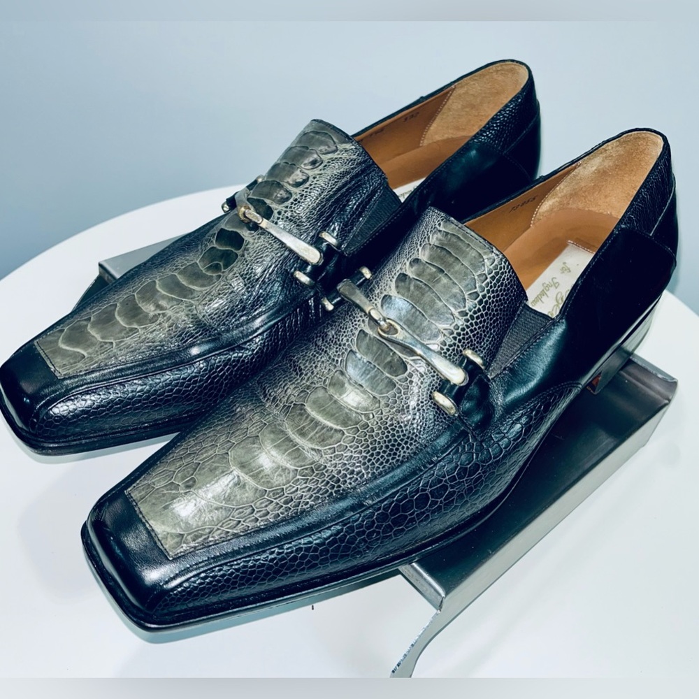 Rare Mezlan for Ingledews Vintage Loafers, 2tone Olive&Black Genuine Ostrich - Picture 2 of 11